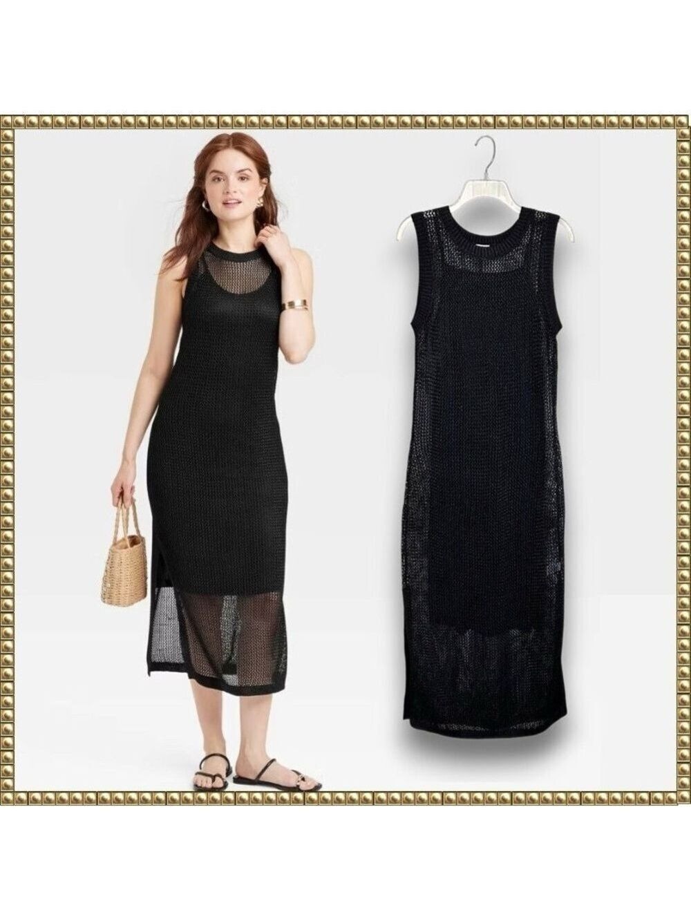 A New Day Black Knit Midi Dress Medium